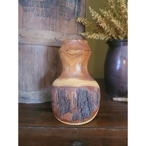 Handmade Turned Live Edge Wood Vase/Candle Holder Cabin Rustic Decor 7" tall